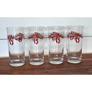 14oz Glassware Tumbler Poinsettia & Ribbon by Fairfield Replacement Discontinued